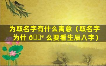 为取名字有什么寓意（取名字为什 💮 么要看生辰八字）